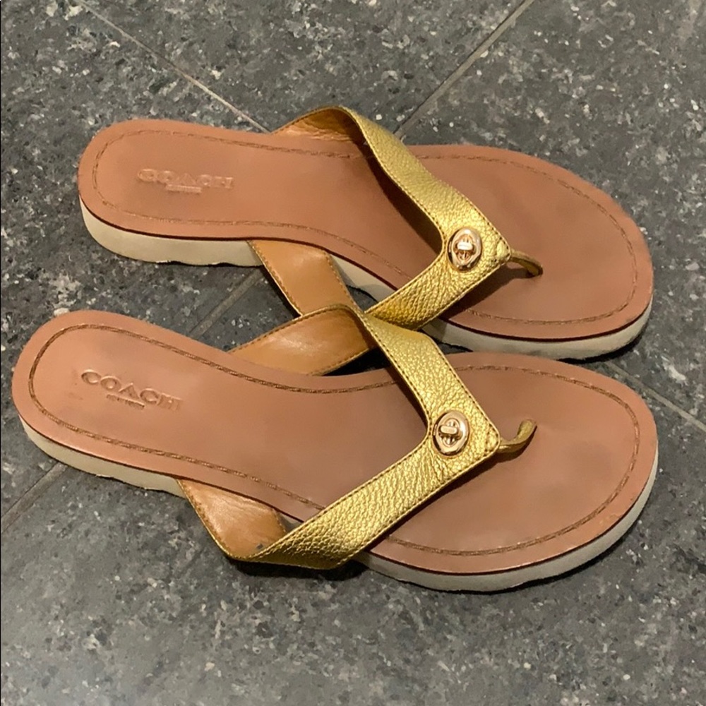 Coach gold flip flop size 6